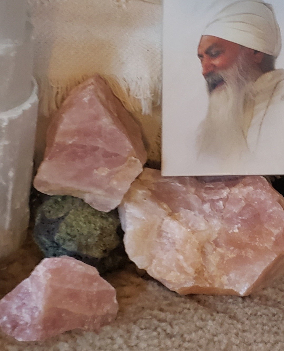 Yogi bhajan with rose quartz